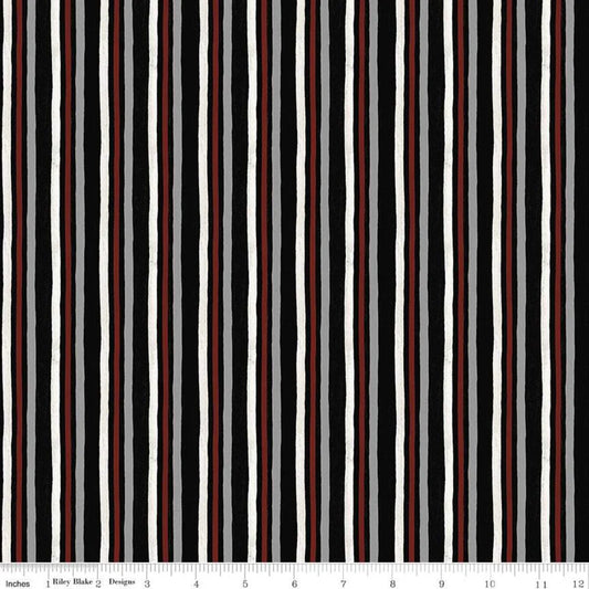 Riley Blake I'd Rather Be Playing Chess Stripe Black C11262