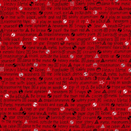 RJR Fabrics Heavy on the Metal Play on Words Flaming Red Metallic JF304-FL1M