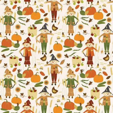Autumn Scarecrow with Pumpkins (1/2 yard PRE-CUT)
