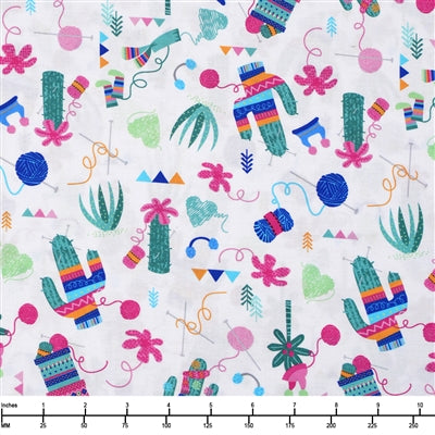 Benartex Llama Drama Knitted Fun White 12713-09