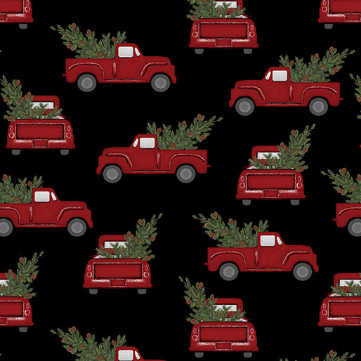 Benartex Holiday At Home Truck with Tree Black 13035-12