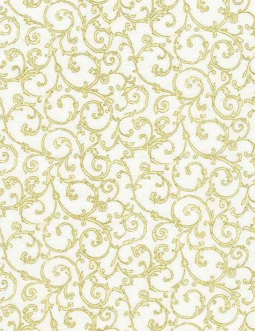 1496 Timeless Treasures Metallic Holiday Blenders Scrolls Cream FLEUR-CM1009