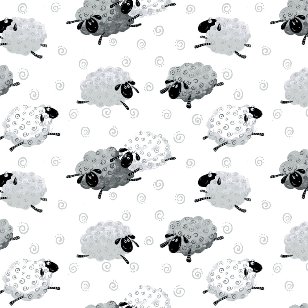 Clothworks Lewe the Ewe Leaping Sheep SB20062A-170 Medium Grey