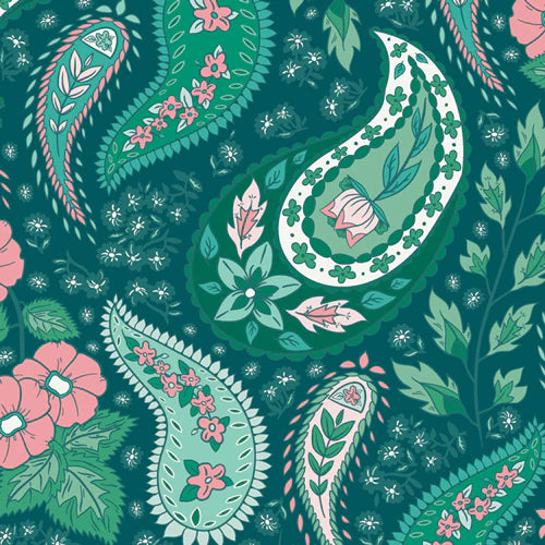 Art Gallery Flowerette Cultivating Boteh Green Pink FWR-34888