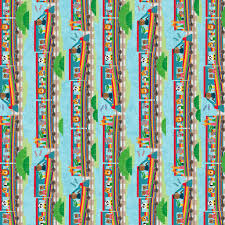 Clothworks Playtime Aqua Animal Train Stripe Y3460-33