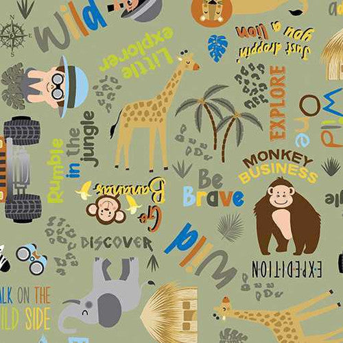 Benartex Safari Adventure On Safari Words Olive 12952-47