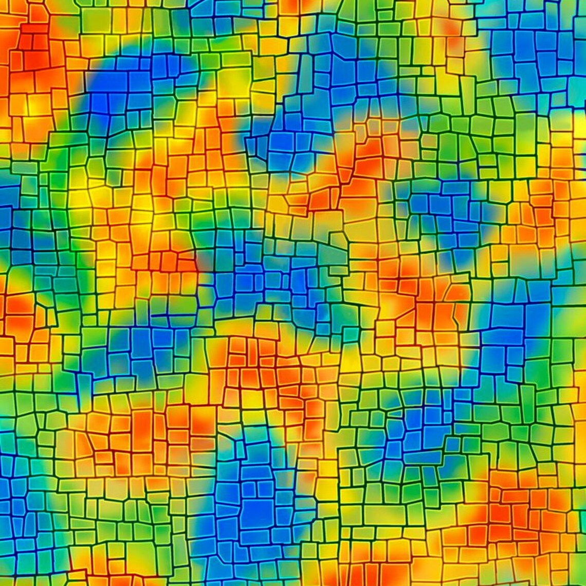 QT Fabrics A Child's Prayer Yellow, Orange, Green, & Blue Ombre Tiles