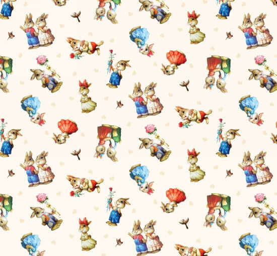 Elizabeth's Studio Fabrics I Love You Tossed Bunnies Cream 27002