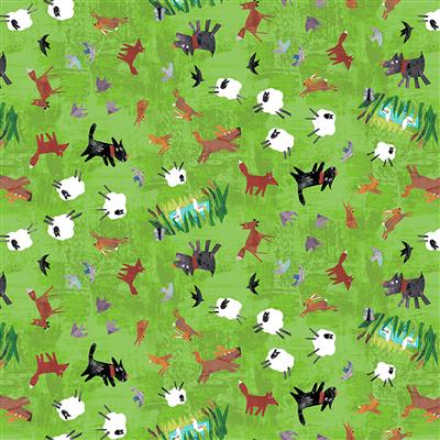 Clothworks Seasons Animal Friends Y3401-19 Dark Lime