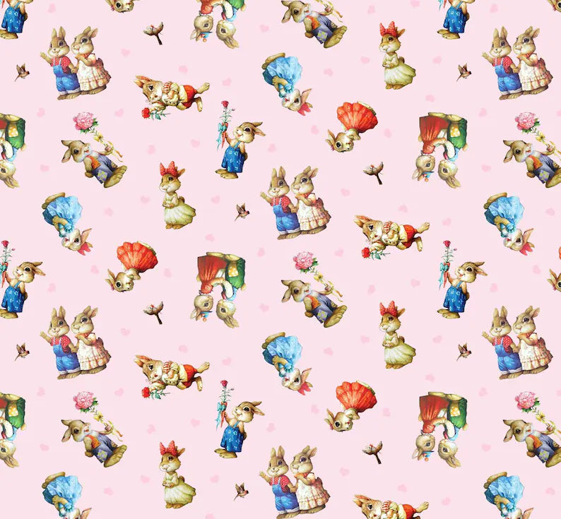 Elizabeth's Studio Fabrics I Love You Tossed Bunnies Pink 27002