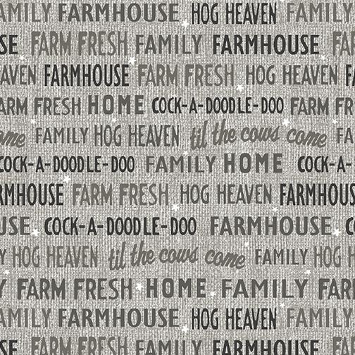 Benartex Farm Fresh Farm Words Grey 10459-11