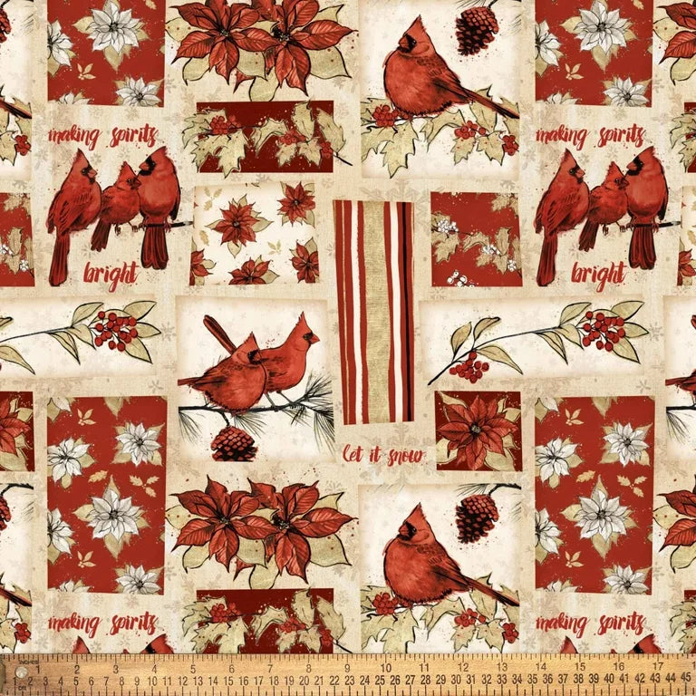Holiday Cardinals Poinsettias (1/2 yard PRE-CUT)