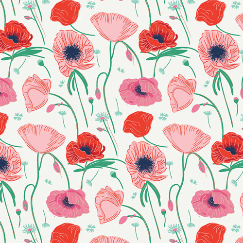 Art Gallery Fabrics Flowerette Poppy Hill Red/Pink/Green FWR-34884