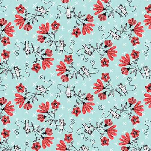 Benartex Elephant Joy Fun With Flowers Teal 10415