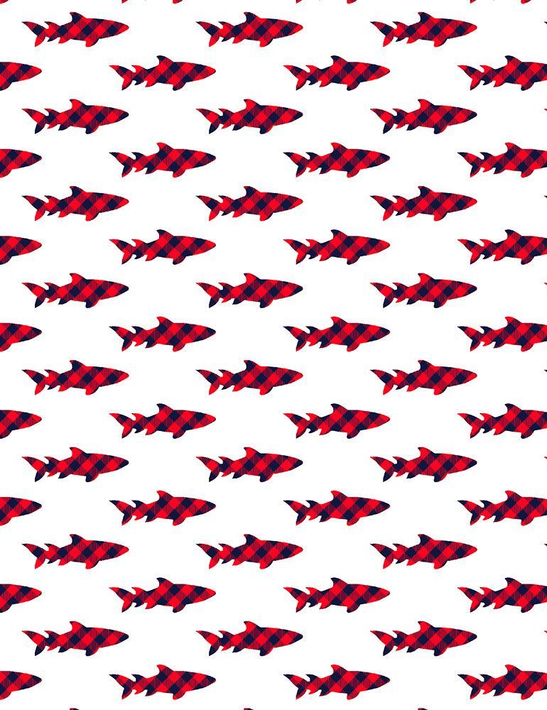 Dear Stella Santa Jaws Plaid Baby Shark White D2211