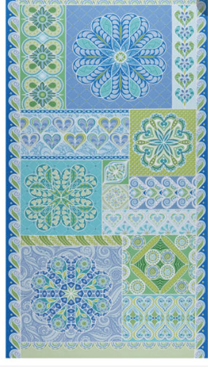 Benartex Free-Motion Fantasy 2 Heart Panel Lake 13534-57B