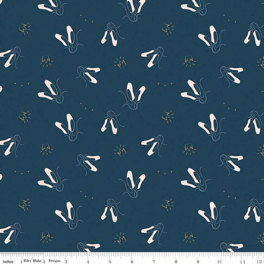 Riley Blake Spin and Twirl Pink  Ballet Slippers Blue Oxford SC11612