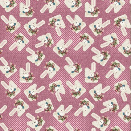 Benartex A Wooly Garden Garden Bunnies Pink 10470-21
