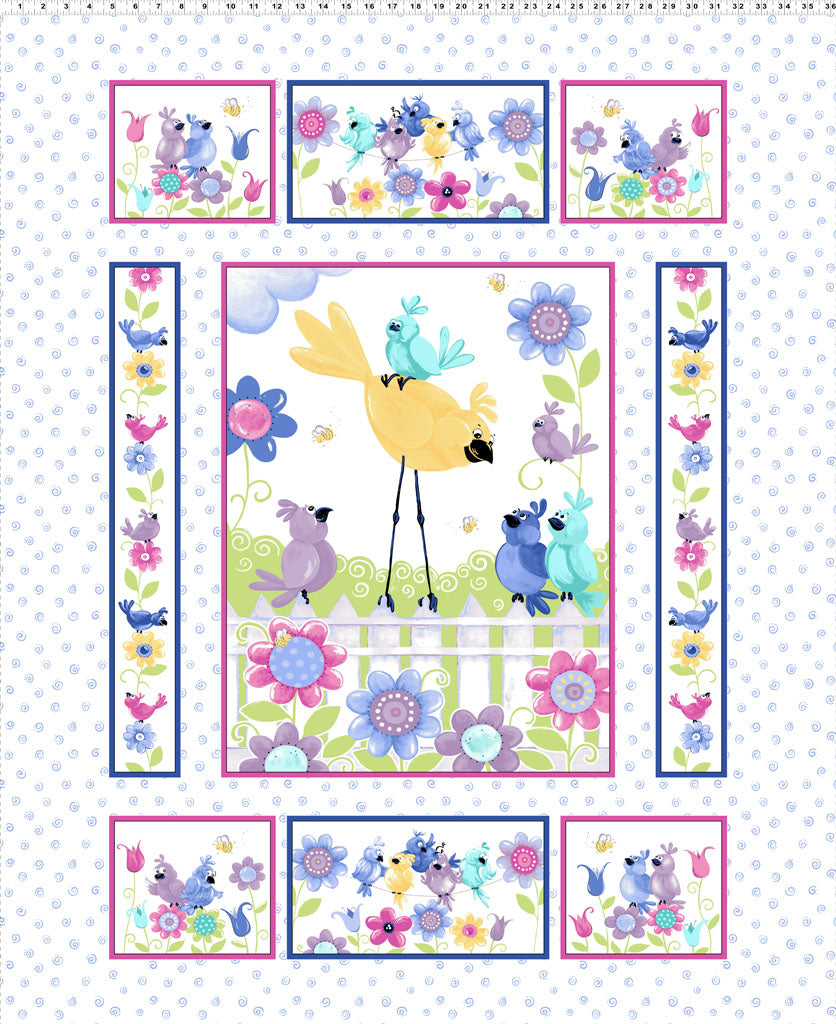 Clothworks Bird's Buddies 36" Panel White SB20380-100