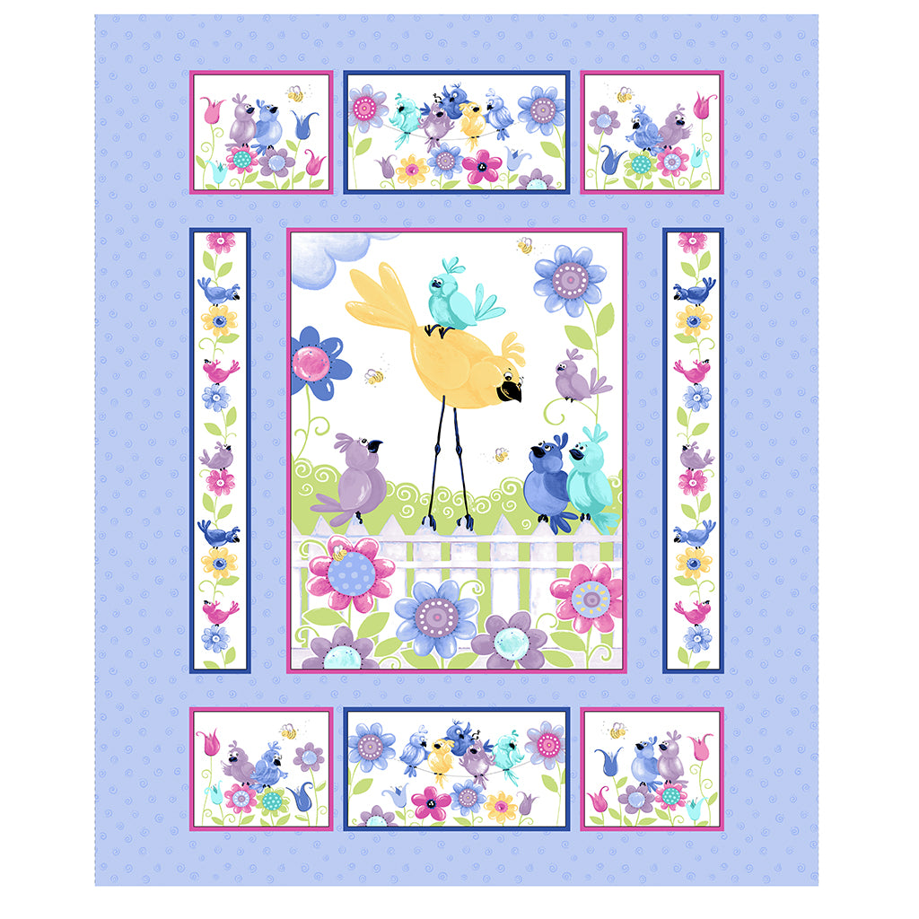 Clothworks Bird's Buddies 36" Panel Lilac SB20380-620