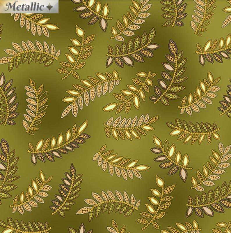 Benartex Radiance Radiant Ferns Green Metallic CM9745