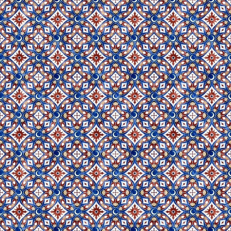 QT Fabrics Dan Morris Dragon Quest Red White Blue Medallion