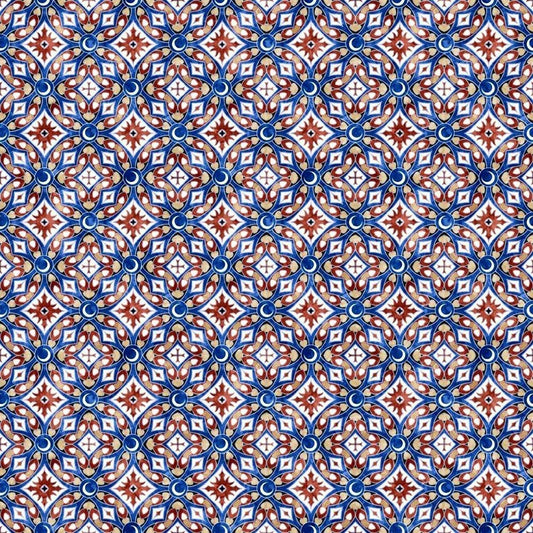 QT Fabrics Dan Morris Dragon Quest Red White Blue Medallion