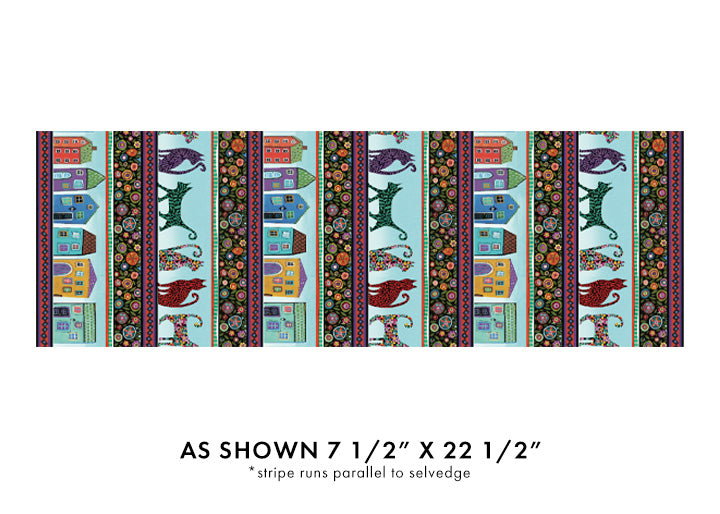 Benartex Folktown Cats Folktown Stripe Turquoise Multi 13270-80