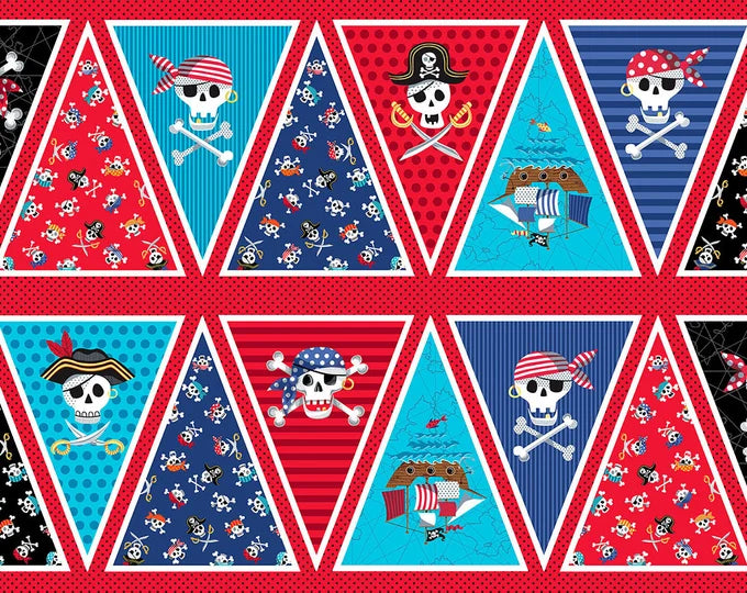 Makower Panel Pirate Bunting Skulls on Red 2435