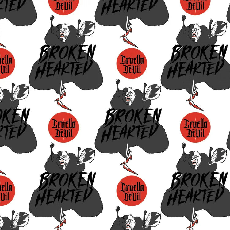 Camelot Fabrics Cruella De Vil Broken Hearted White 85130301-01