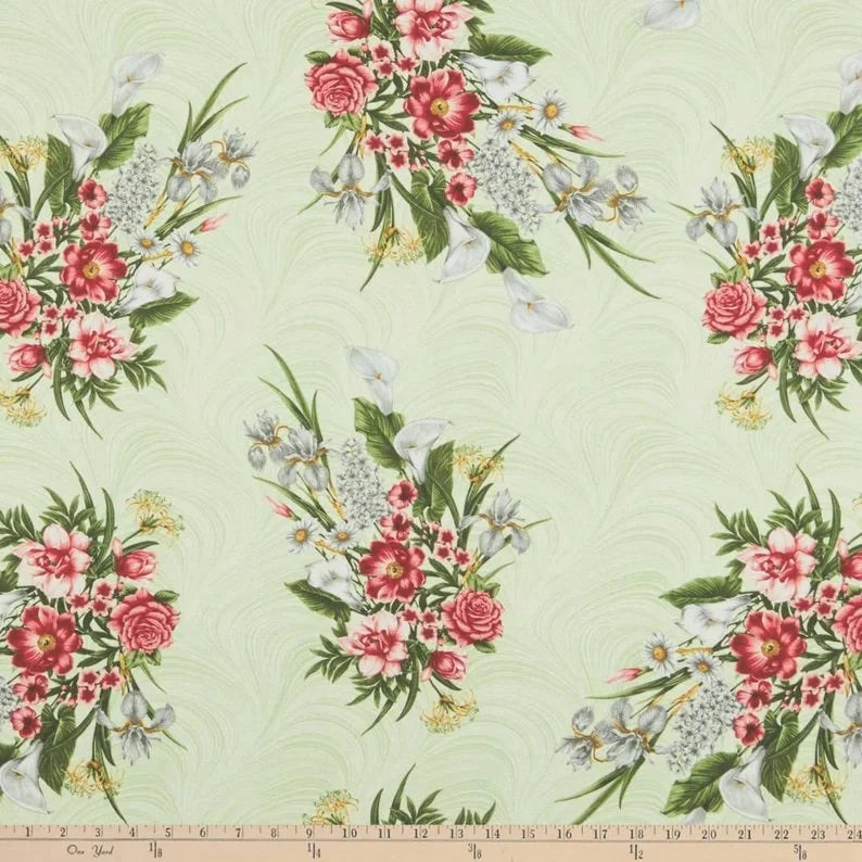 Benartex Magnificent Blooms Sage Bouquet on Wave 6782-40