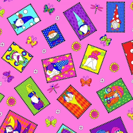 RJR Fabrics Garden Gnomes Gnome Family Portraits Pink SM402-P12