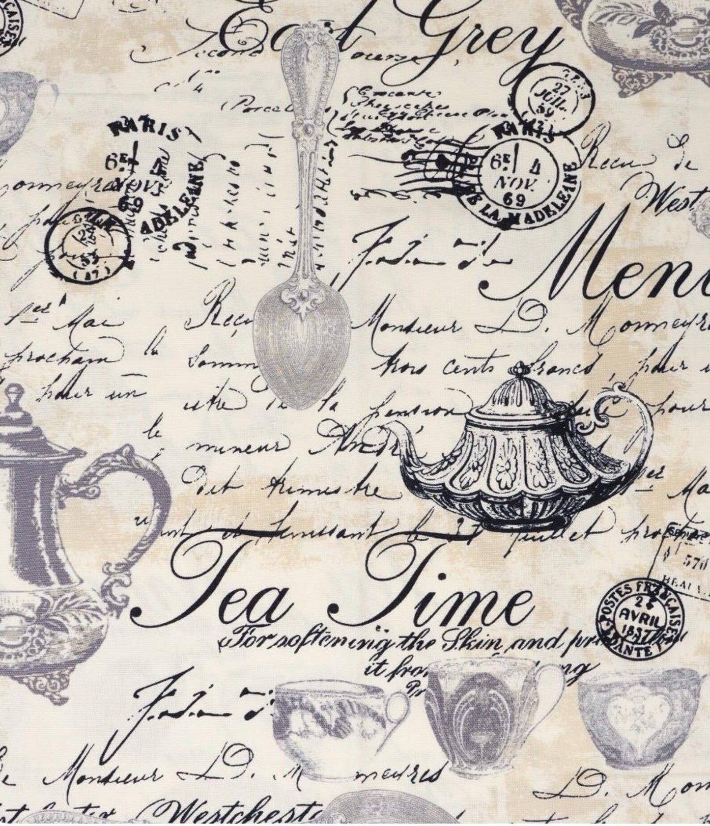 4009 Waverly Cotton Duck Cloth Teatime Cream and Gray