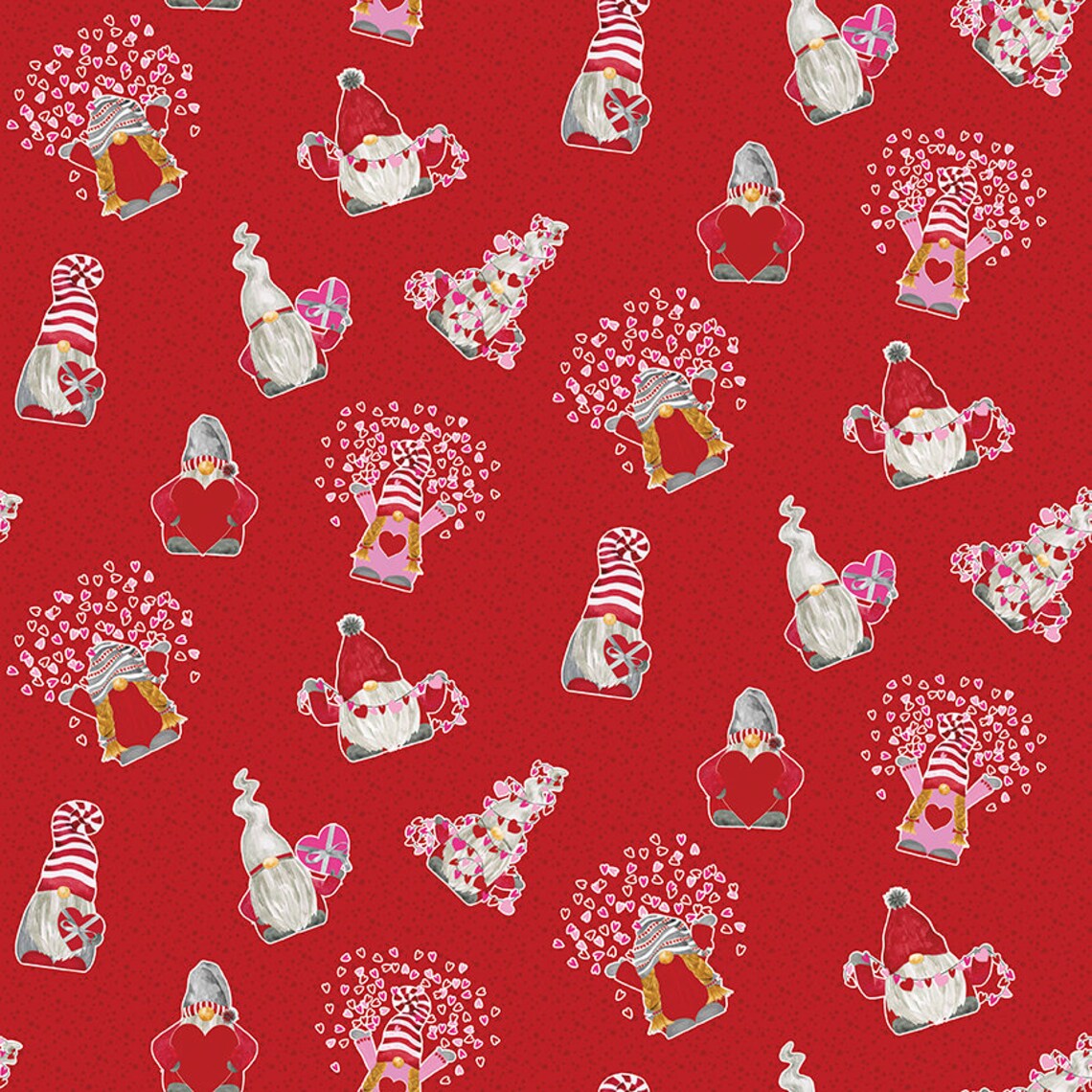 Riley Blake Gnomes In Love Toss Red C11311