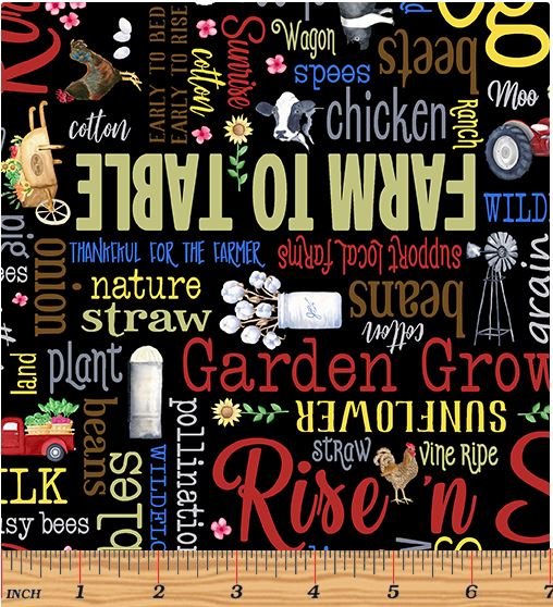Benartex Rise 'N Shine Farm Fresh Words Black 0990412