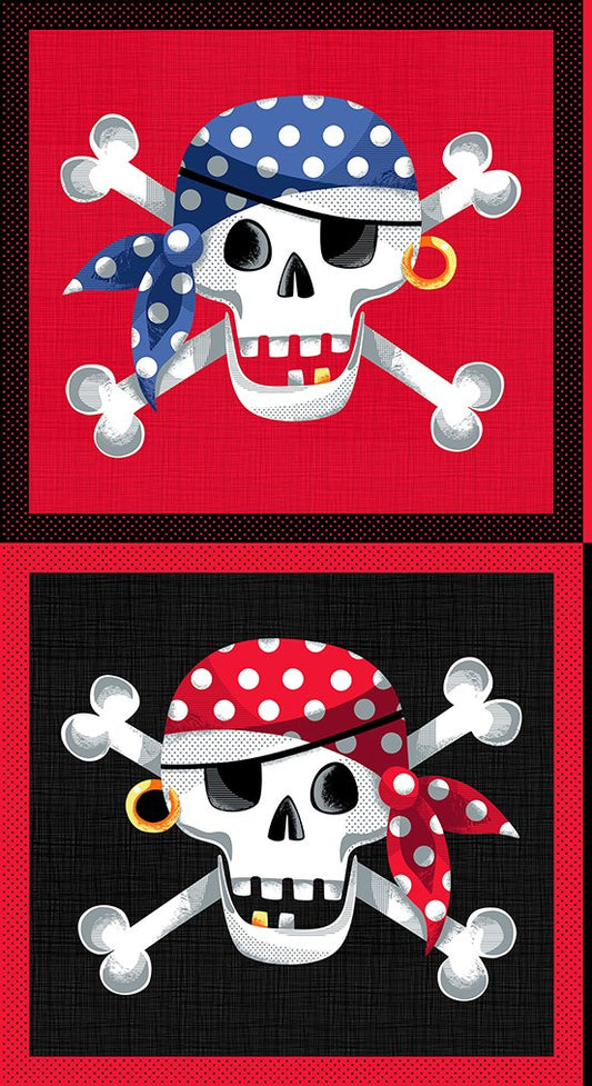 409 Makower UK 22" x 44" Panel Pirate Skull and Crossbones 2436