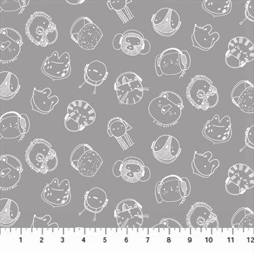Figo Fabrics Band Practice Animal Faces Gray 90427-95