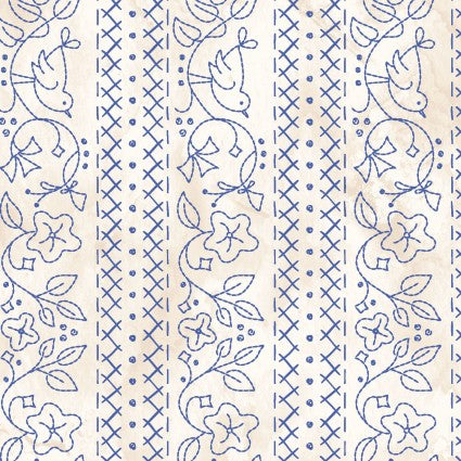 Maywood Studio Summertime MAS10152-EB Cream-Blue Stripe Birds