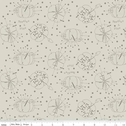 Riley Blake She Who Sews Pincushion Linework C11332 Gray