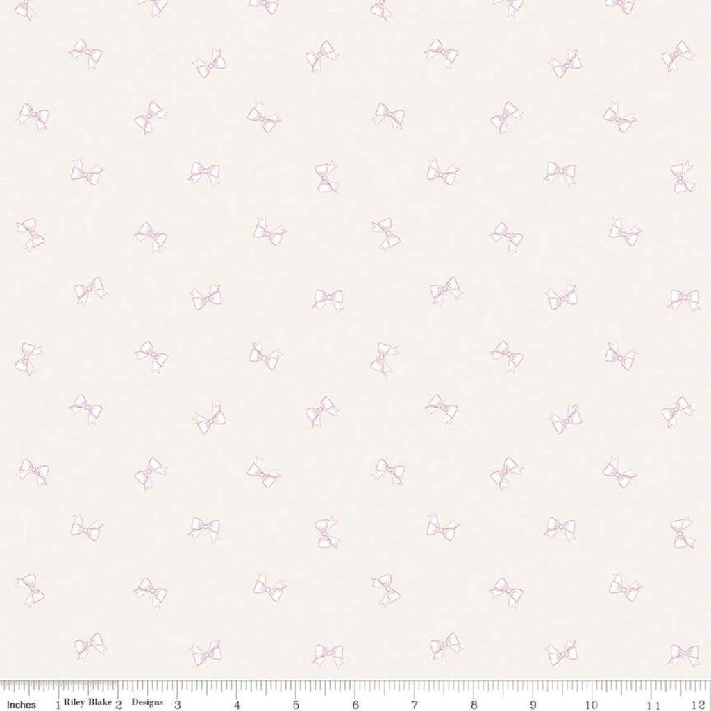 Riley Blake Hush Hush Low Volume Pink Bows Ribbons C11174 Cream