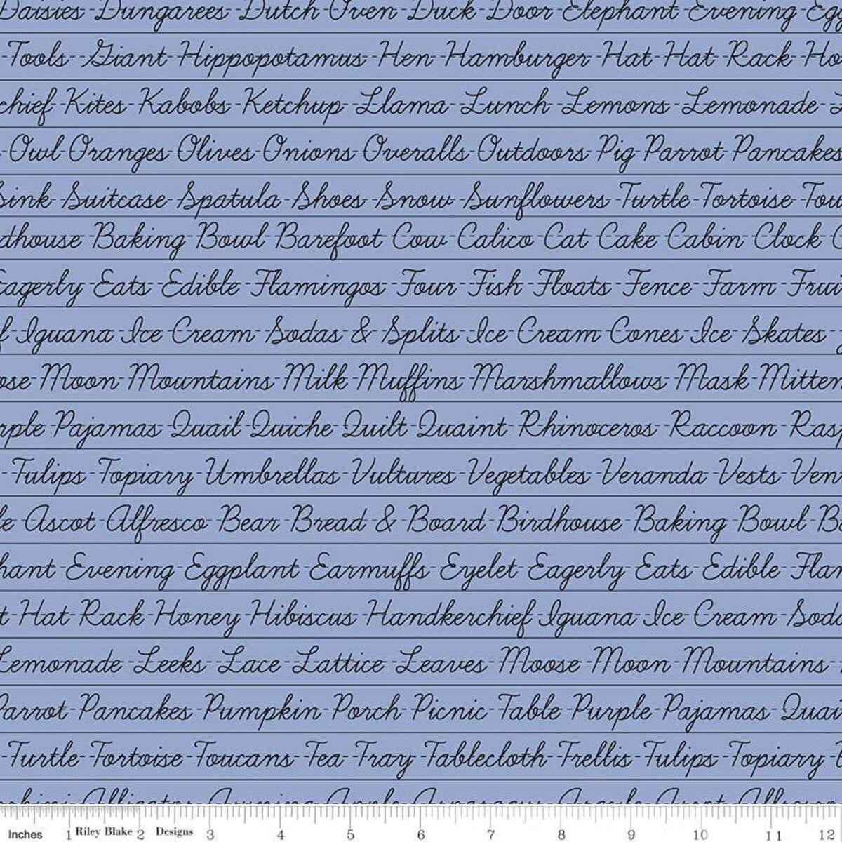 Riley Blake Hungry Animal Alphabet Penmanship C10185 Periwinkle