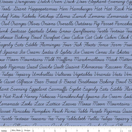 Riley Blake Hungry Animal Alphabet Penmanship C10185 Periwinkle