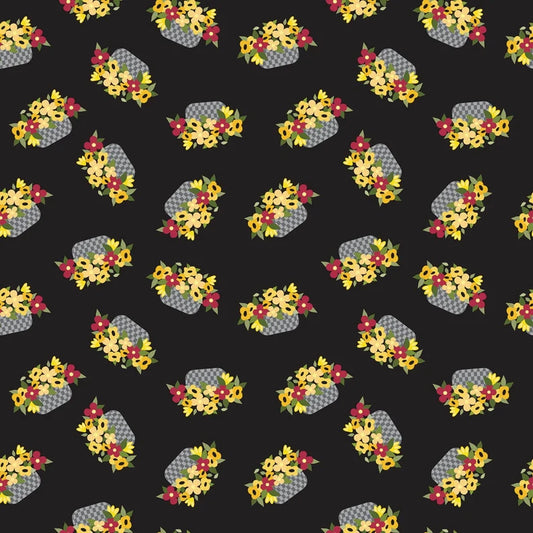 Riley Blake Petals & Pedals Flower Baskets C11141 Black