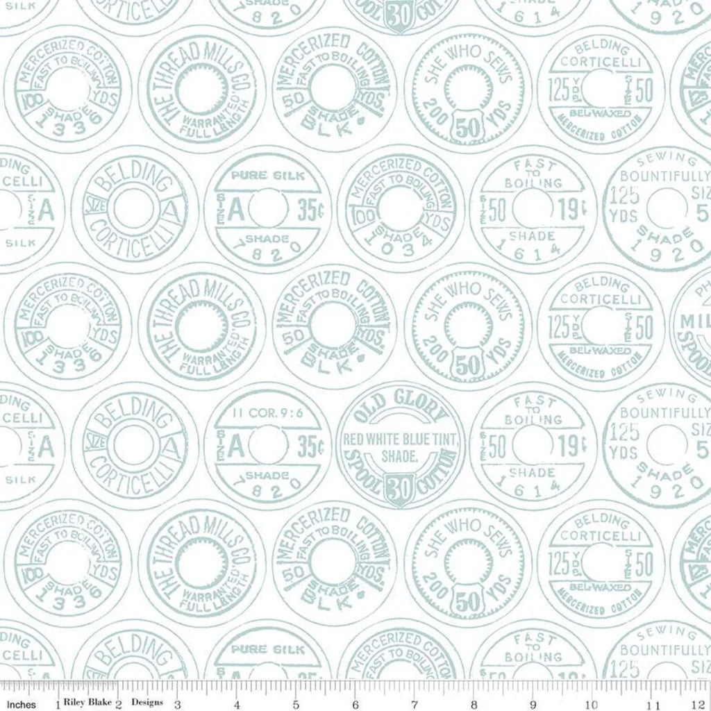 Riley Blake She Who Sews Low Volume Spool Tops C11338 Aqua