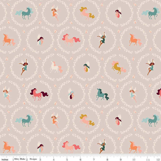 Riley Blake Fairy Dust Frames Gray Unicorns & Fairies SC12442