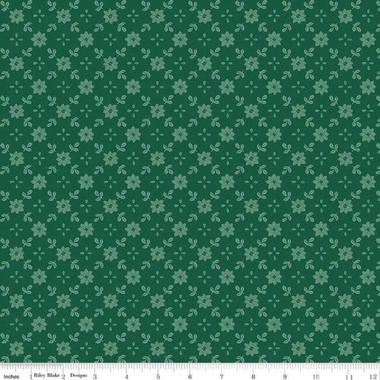 Riley Blake A Pear-fect Christmas True Love Green C14976 Floral Flowers Lattice