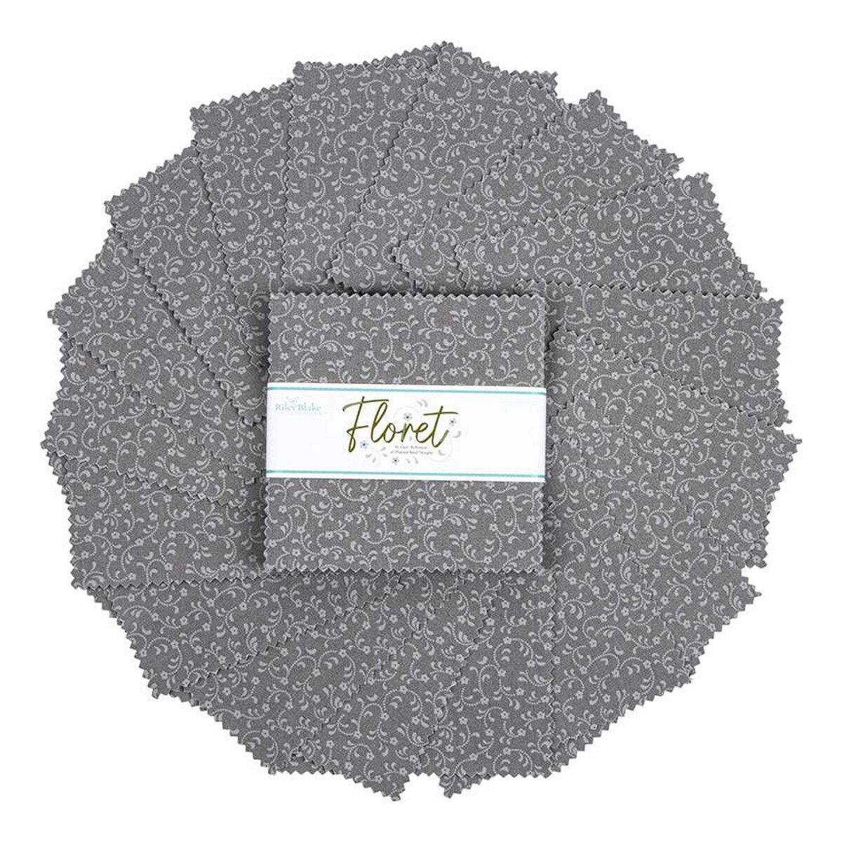 X1014 Riley Blake Floret 5" Stacker in Gray 42 pieces
