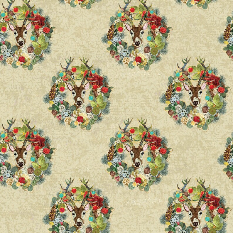 Benartex Christmas Magic Joyful Wreaths Cream 13121-07