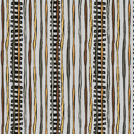 QT Fabrics Steampunk Express Railroad Stripe in Gray