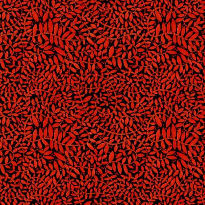 Benartex Folkscapes Fantasy Fern Red Black 10434-20